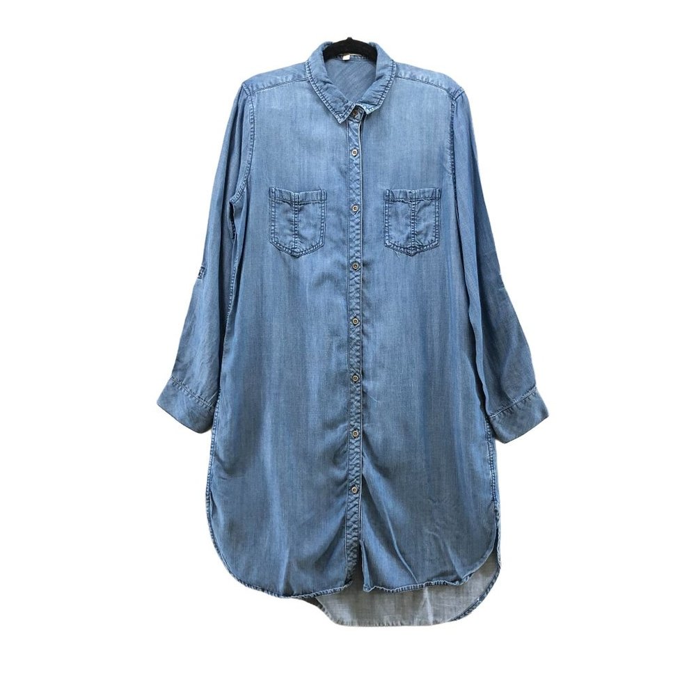 COPY - Joan Vass Tencel Chambray Shirt Dress Womens Large L Blue Long Sleeve Bu…
